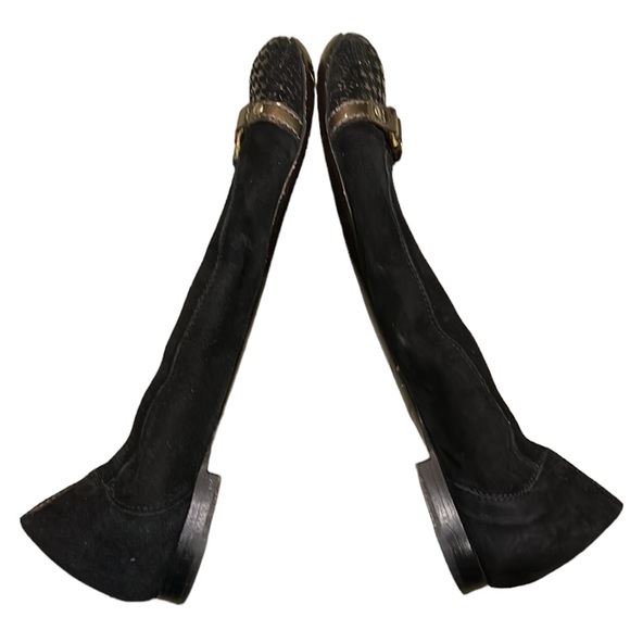 AGL Monika Black Suede Leather Metallic Gold Houndstooth Cap Toe Flats - 8.5 - Picture 9 of 15